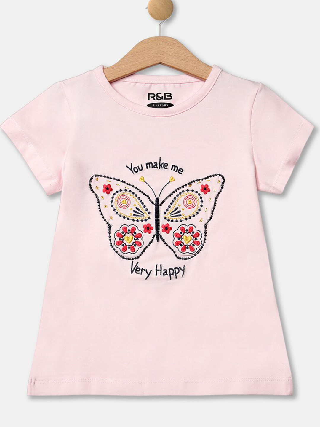 

R&B Girls Pink Printed Round-Neck T-shirt