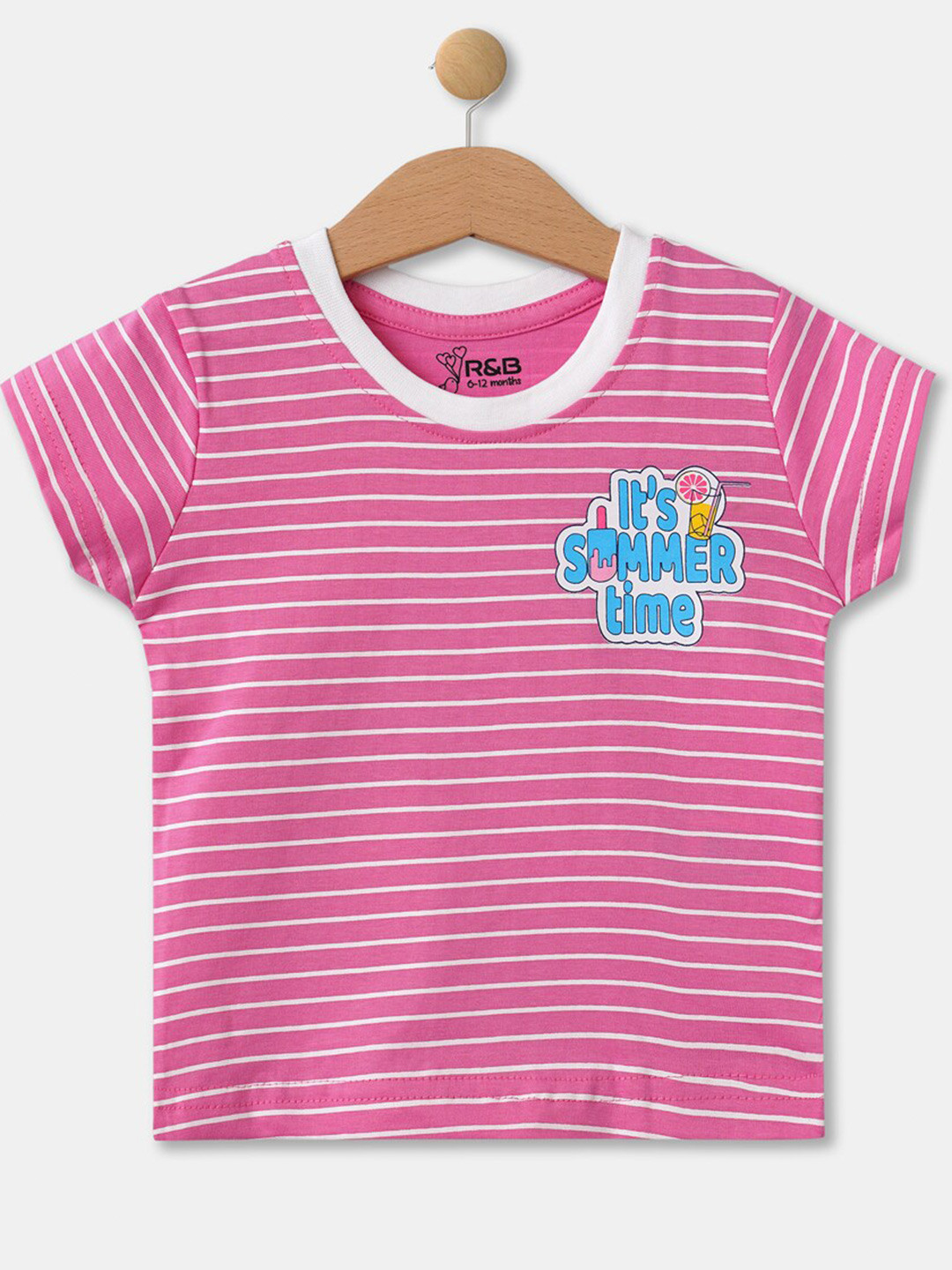 

R&B Girls Pink Striped Extended Sleeves T-shirt