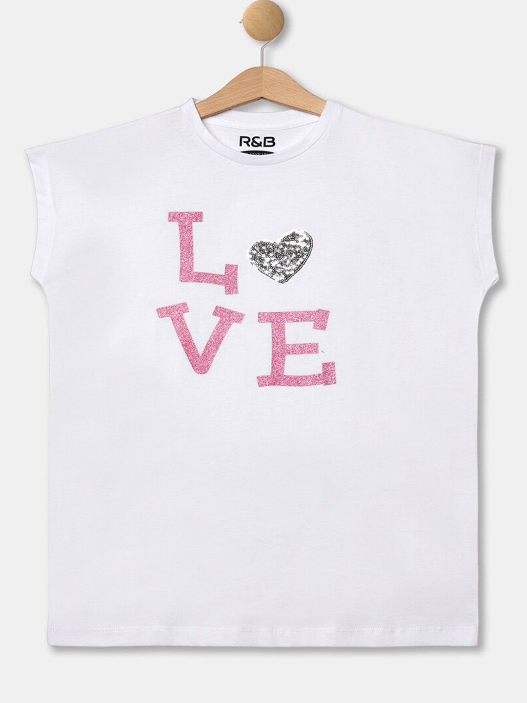 

R&B Girls White Typography Printed Extended Sleeves T-shirt