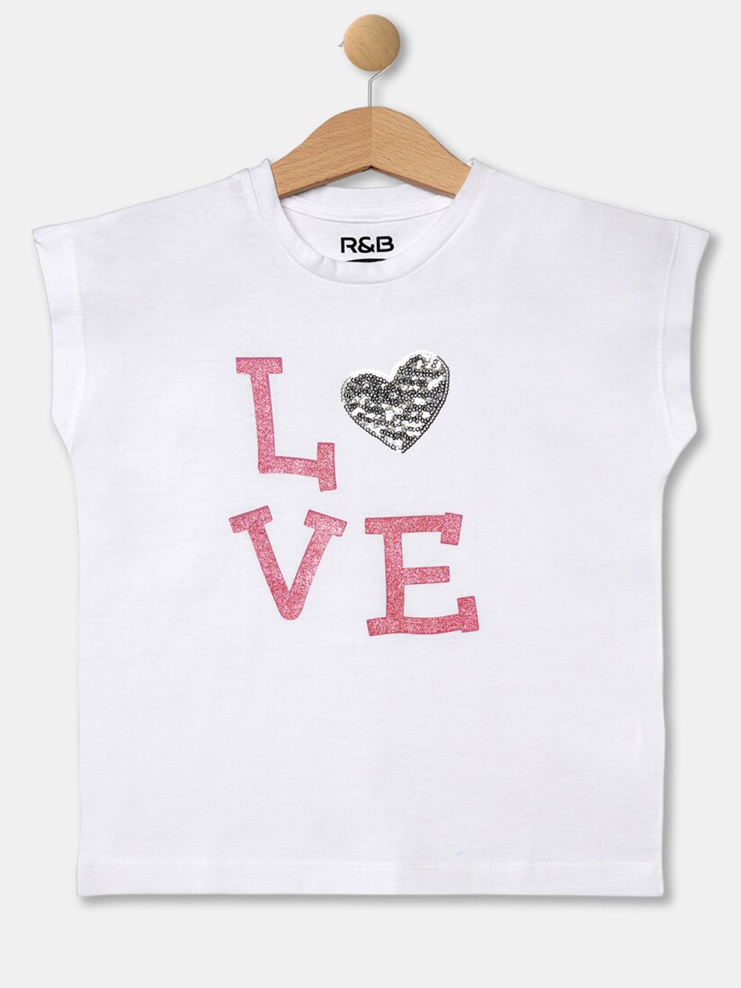 

R&B Girls White Typography Printed Extended Sleeves T-shirt