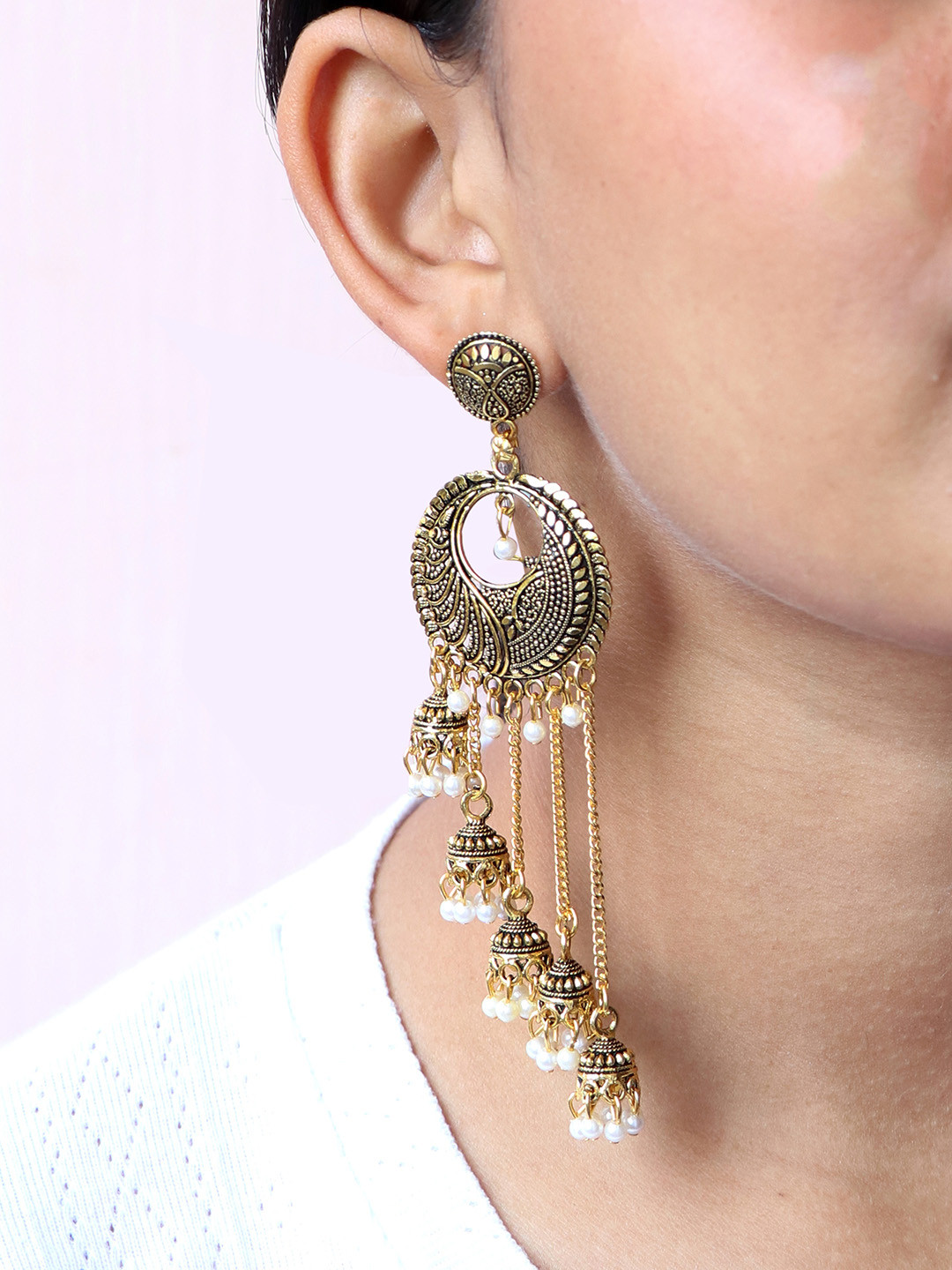

Ayesha Ethnic Oversized Pearl Jhumka Earrings, Silver