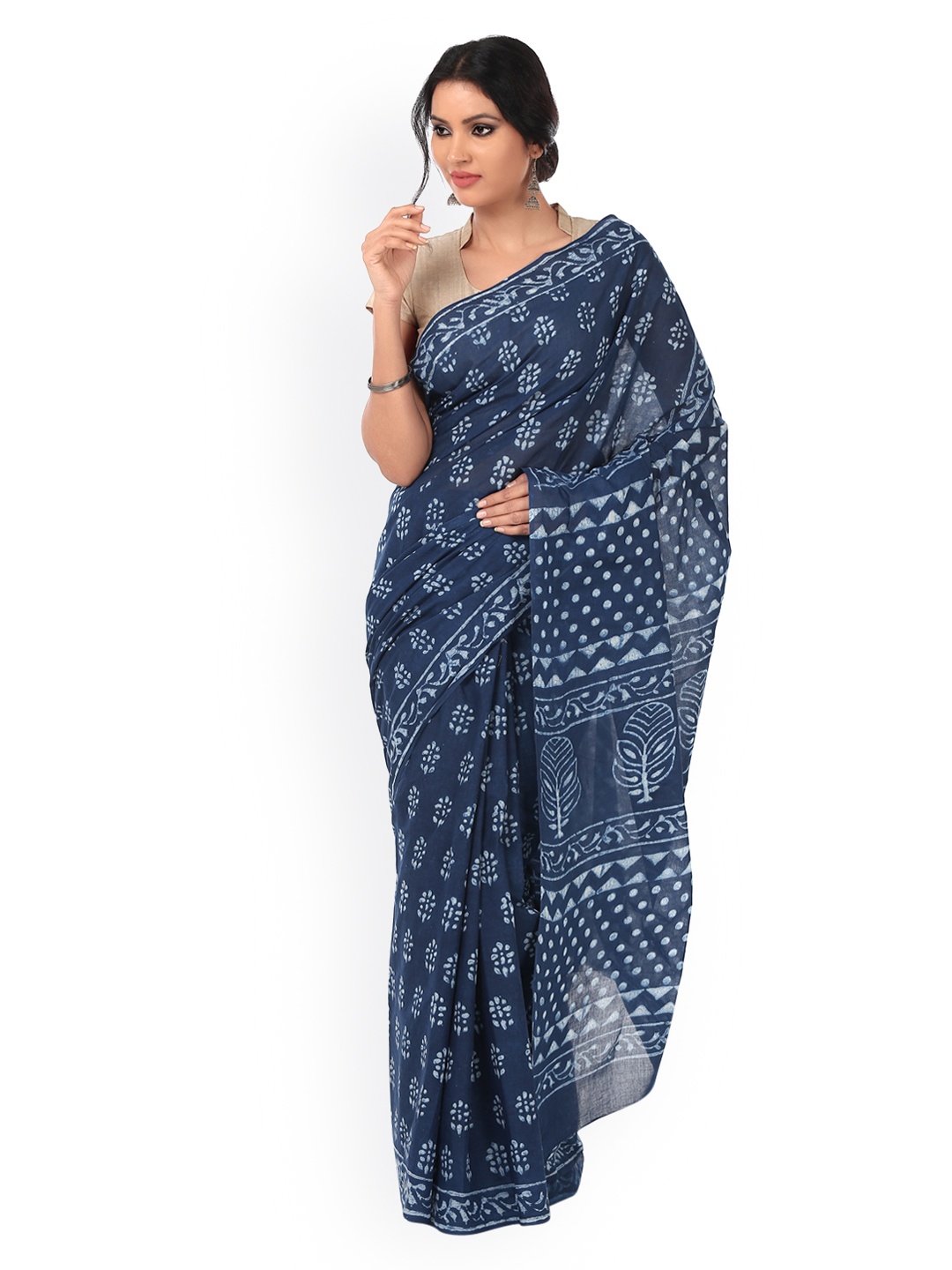 

Kalakari India Indigo Dabu Hand Block Print Handcrafted Cotton Saree, Blue