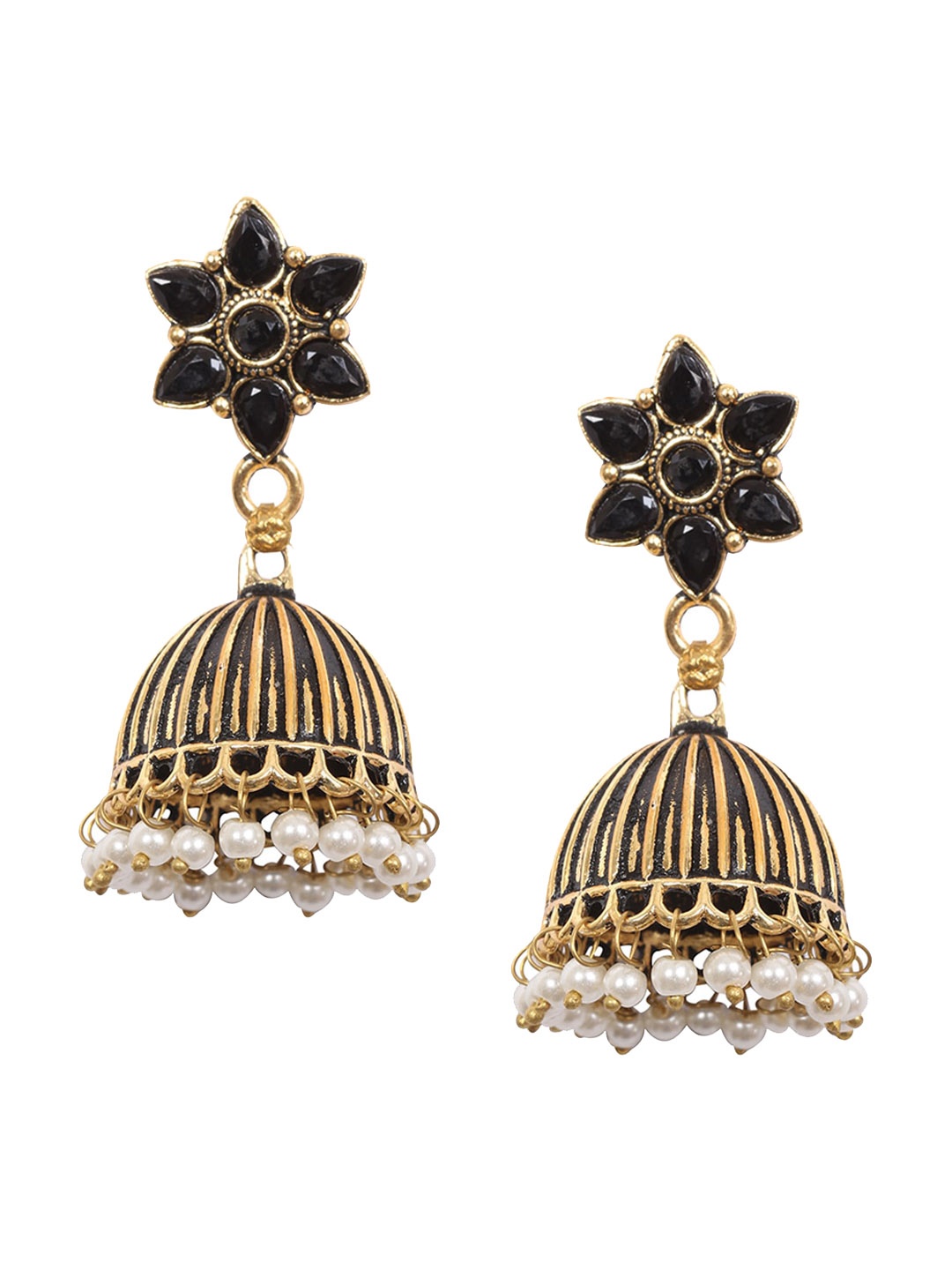 

Ayesha Gold-Toned Contemporary Ethnic Oxidized Jhumka Drop Earrings