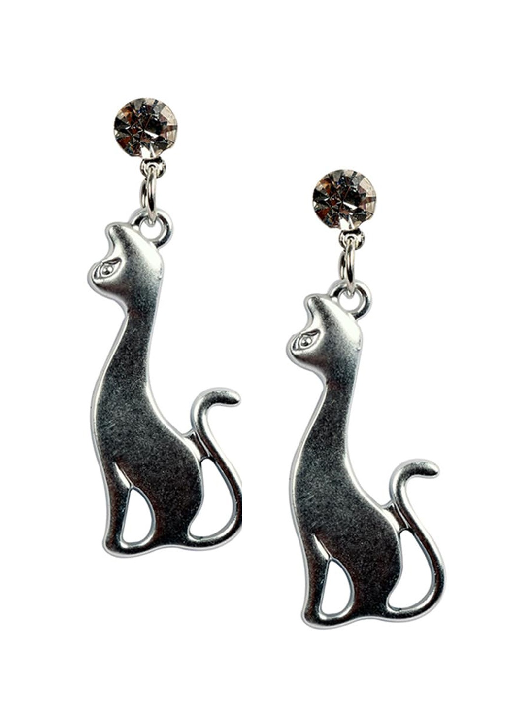 

Ayesha Silver-Toned Contemporary Silver-Plated Cat Shaped Drop Earrings