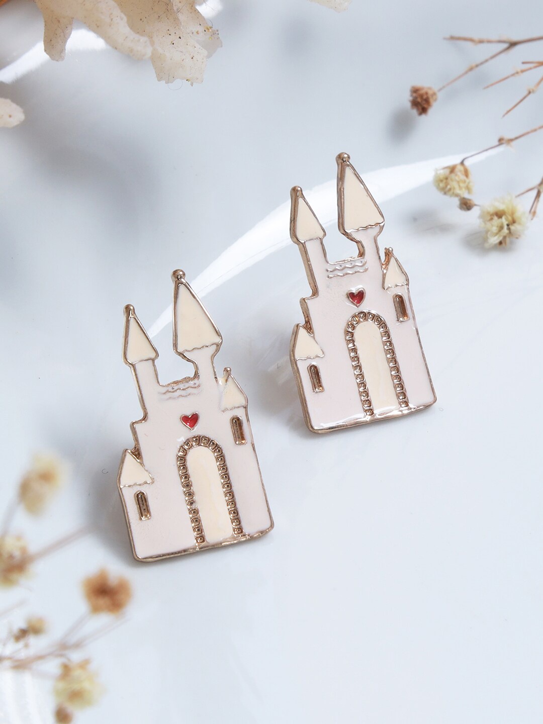 

Ayesha Cream-coloured Contemporary Big Castle Studs Earrings