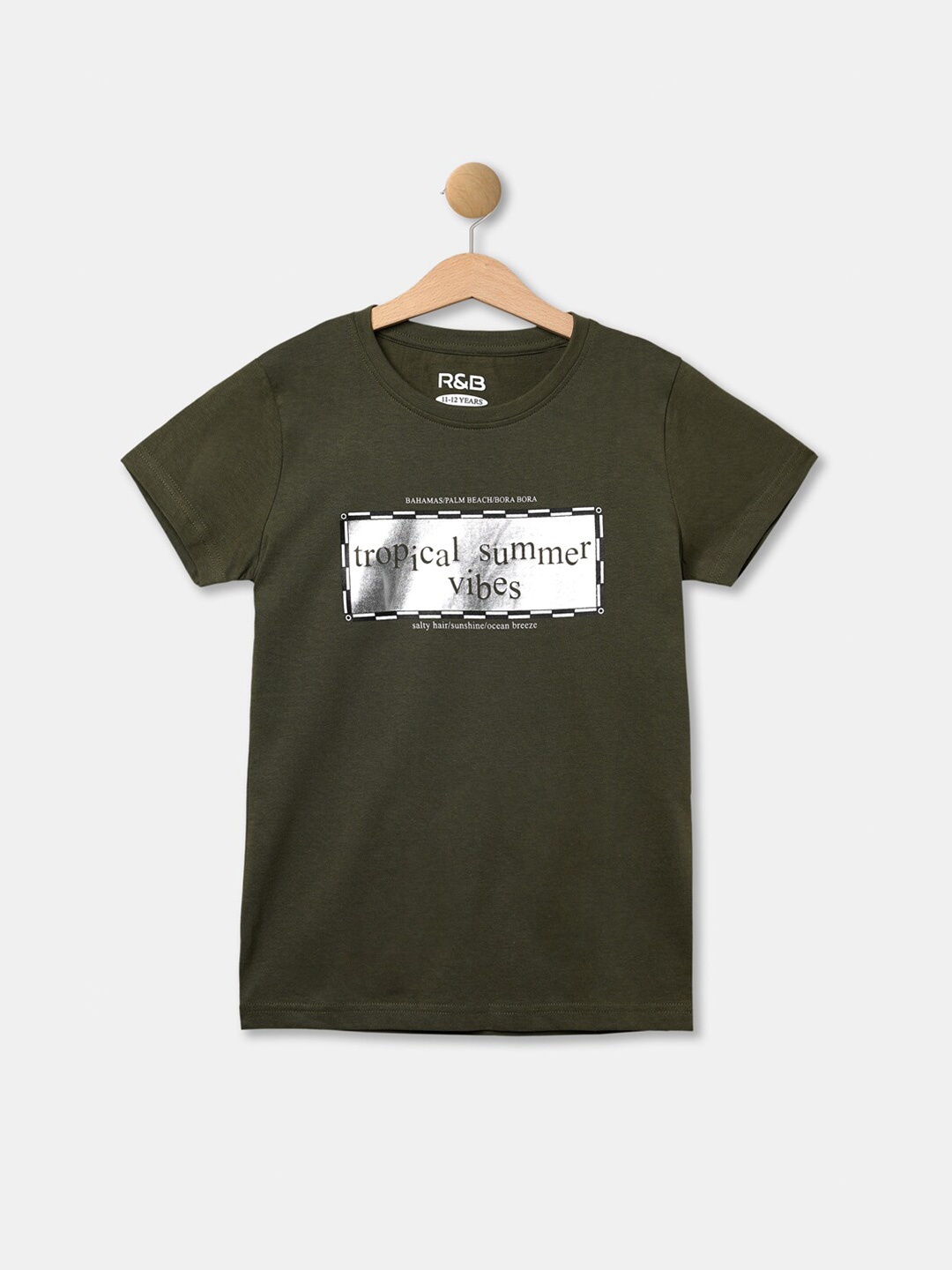 

R&B Girls Olive Green Typography Printed T-shirt
