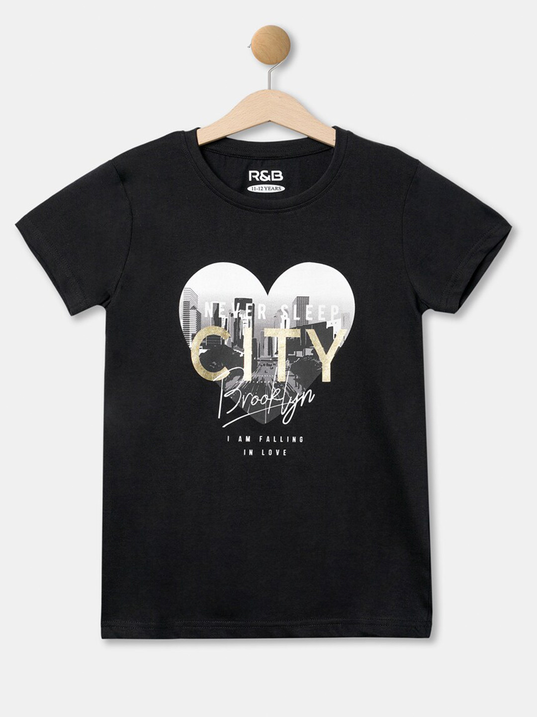 

R&B Girls Black Printed T-shirt