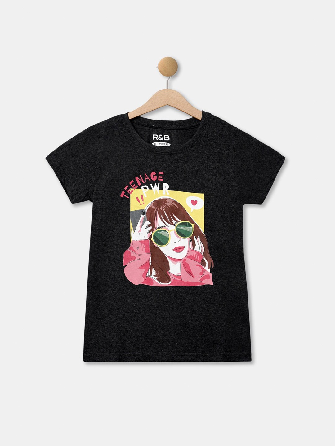 

R&B Girls Grey Printed Round Neck T-shirt
