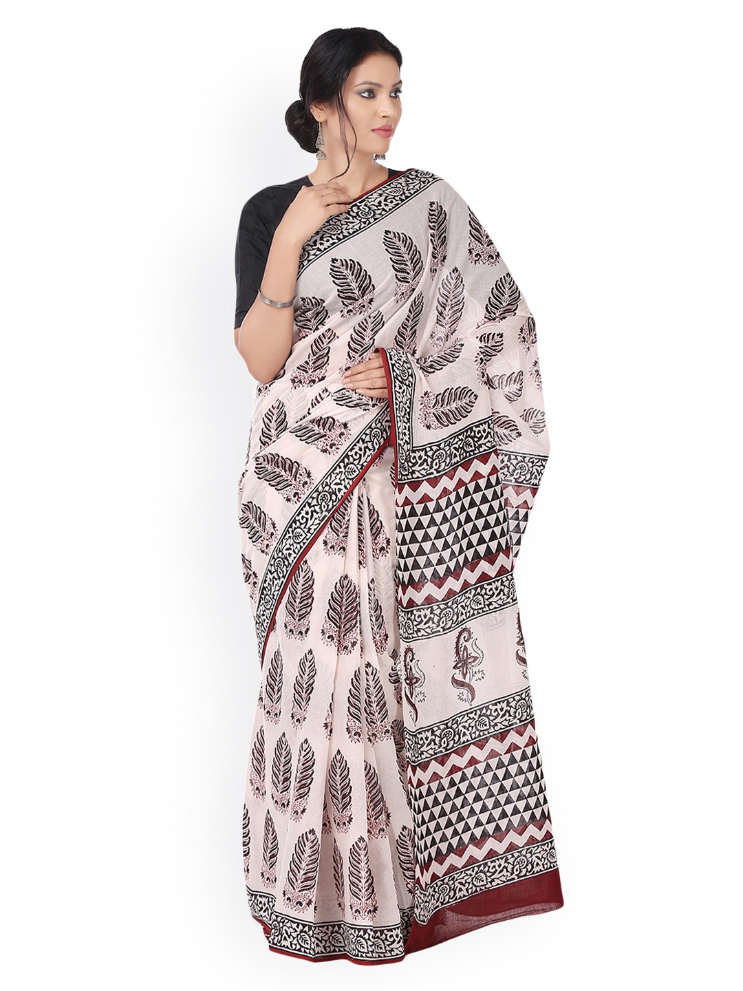 

Kalakari India Pink & Black Hand Block Bagh Print Handcrafted Cotton Sustainable Saree