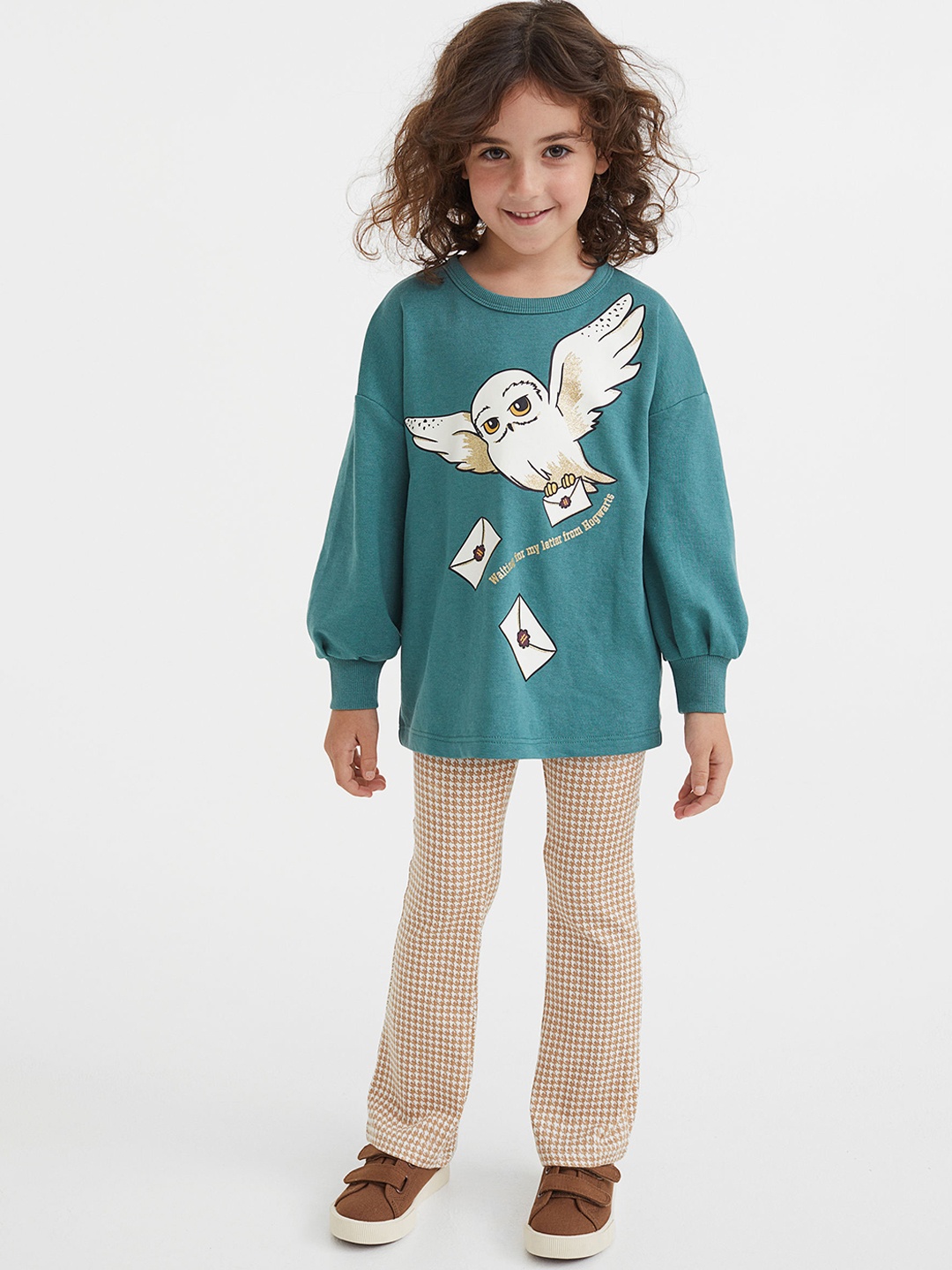 

H&M Girls Beige & Turquoise Blue 2-Piece Printed Set