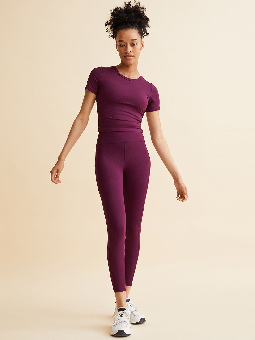 

H&M Women Purple Fast-Drying Pocket-Detail Sports Tights