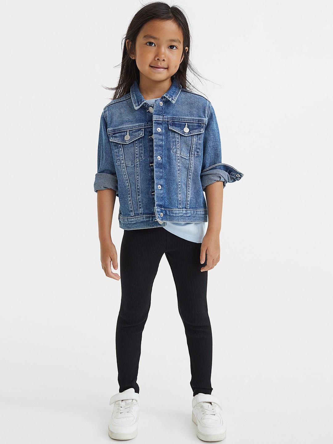 

H&M Girls Black Ribbed Cotton Leggings