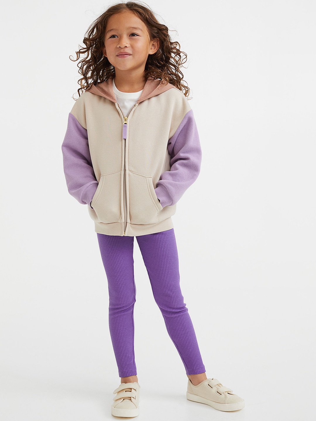 

H&M Girls Purple Solid Ankle Length Ribbed Cotton Leggings