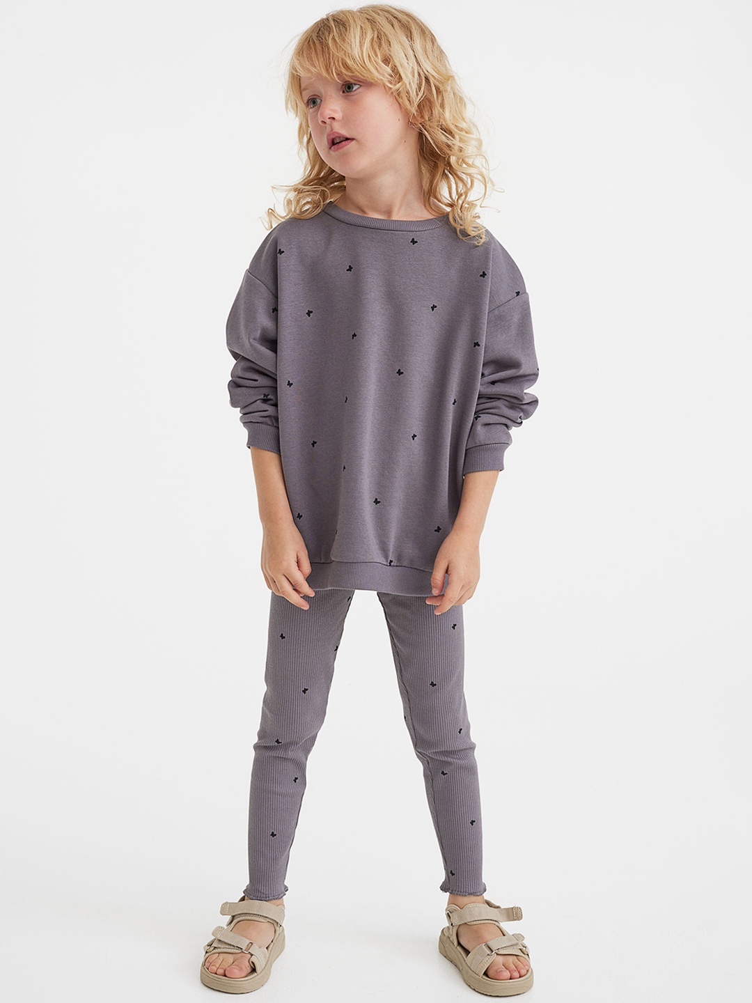 

H&M Girls Grey 2-Piece Top and Leggings Set