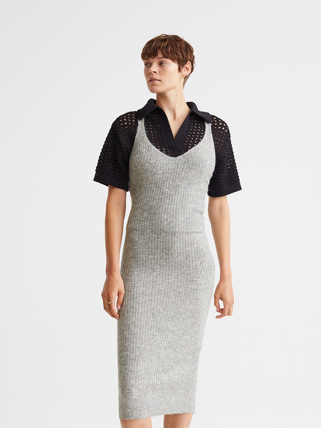 

H&M Grey Rib-Knit Bodycon Dress