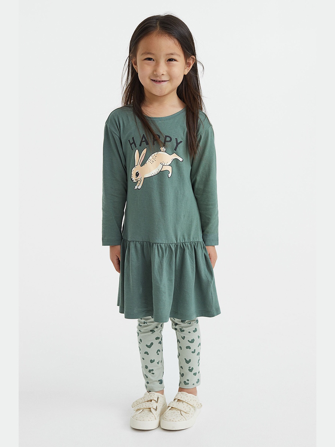 

H&M Girls Green 2-Piece Printed Cotton Jersey Set