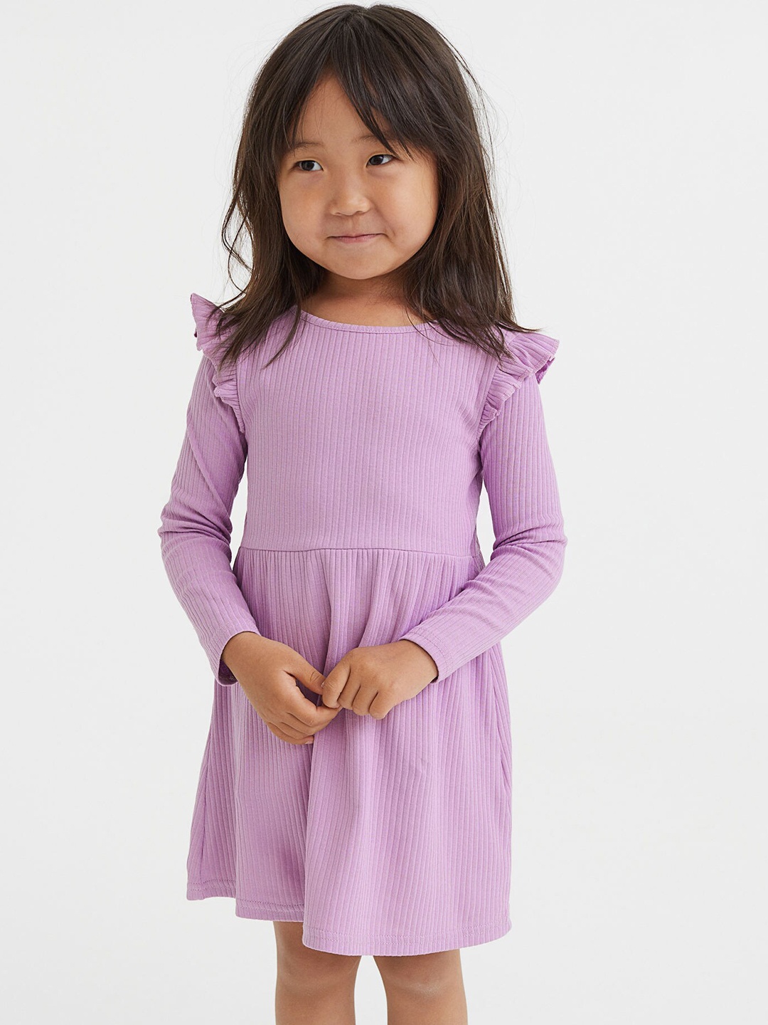 

H&M Girls Lavender Solid Ribbed Jersey Dress