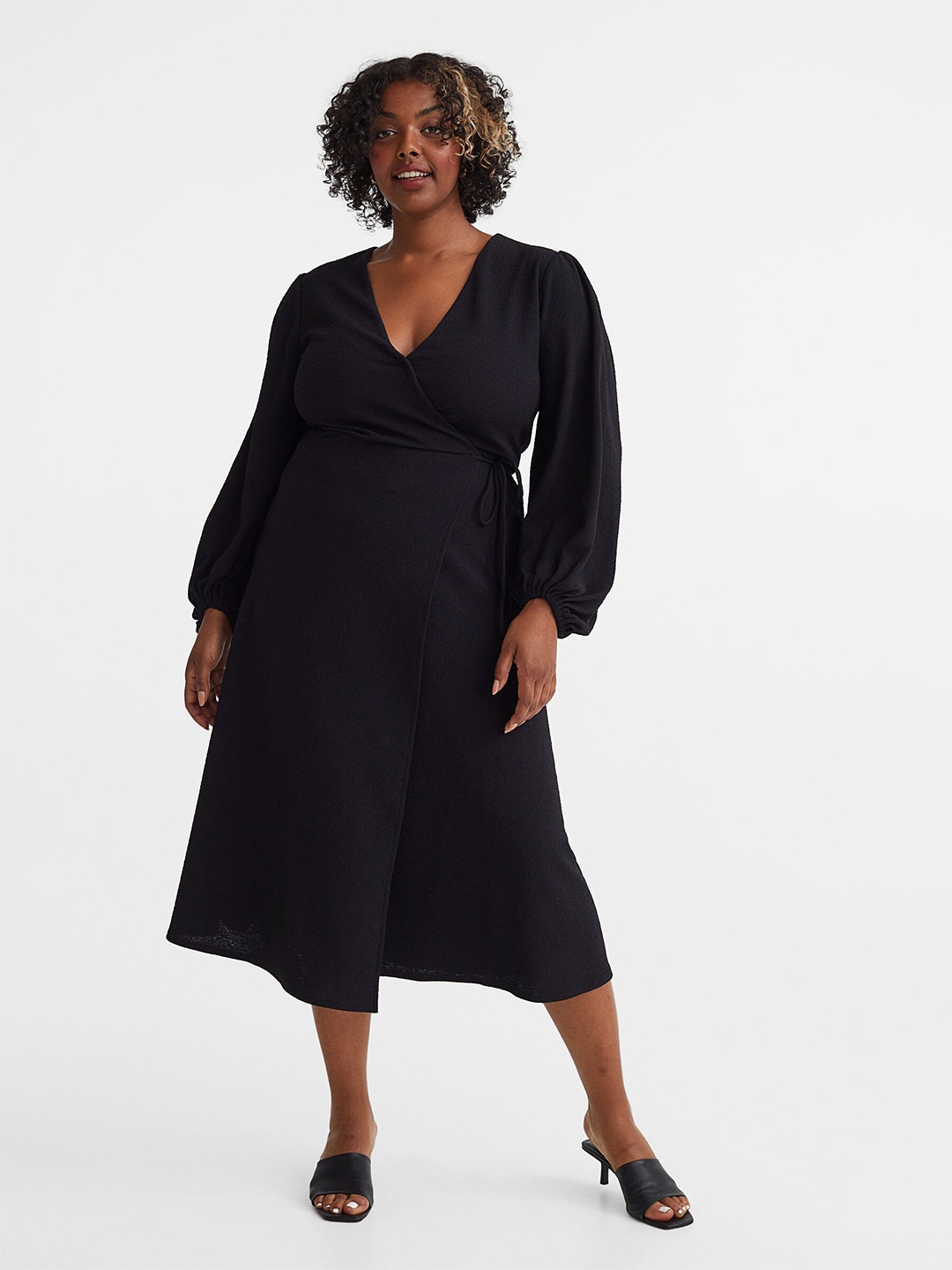 

H&M Black Balloon-Sleeved Wrap Dress