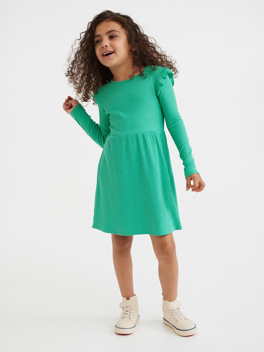 

H&M Girls Green Ribbed Jersey Dress