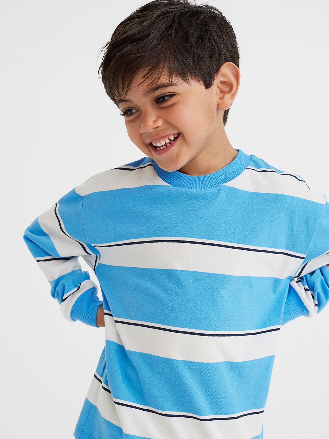 

H&M Boys Blue & White Striped Pure Cotton Jersey Top