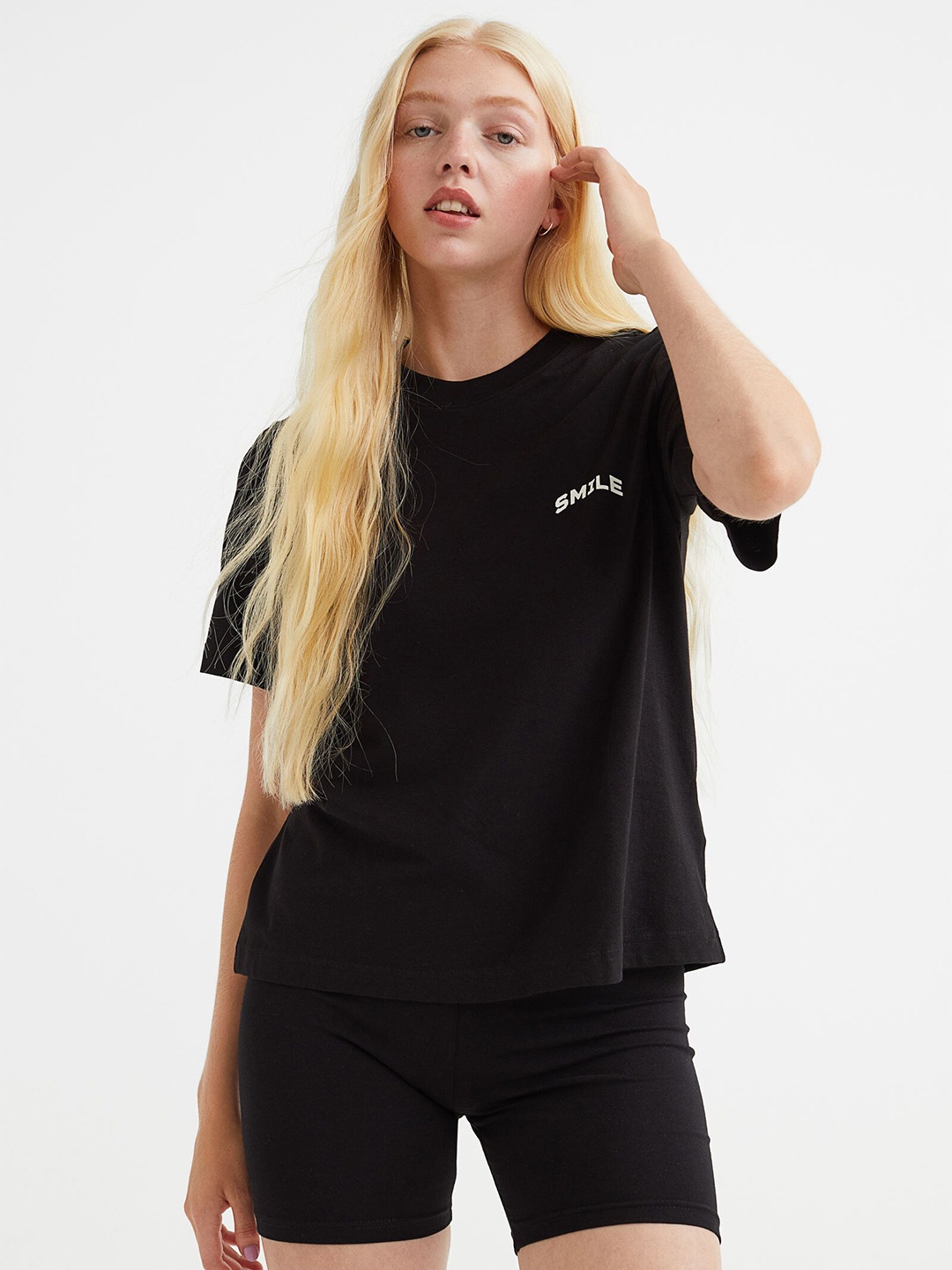 

H&M Women Black Text-Print T-Shirt