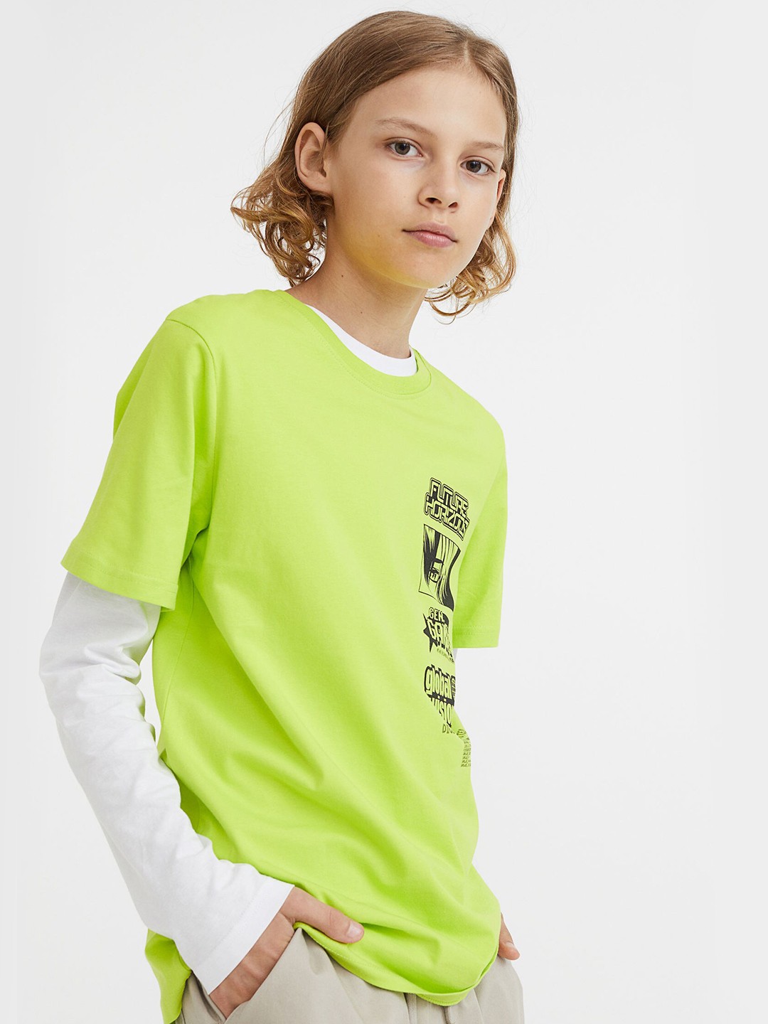 

H&M Boys Green Printed Cotton T-shirt