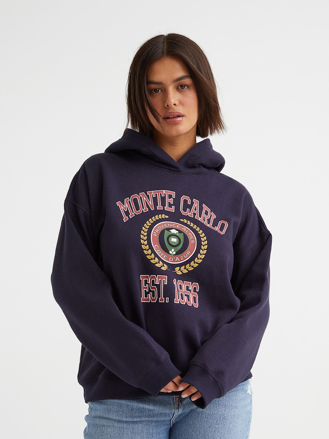 

H&M Women Blue & Red Printed Hoodie