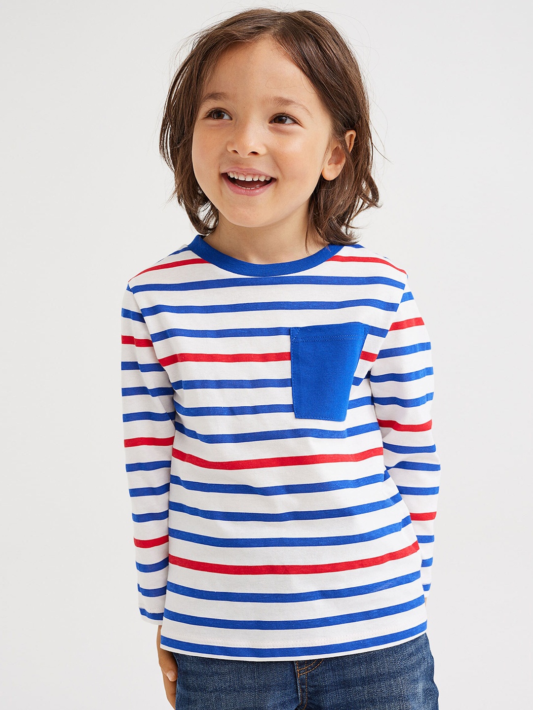 

H&M Boys White & Blue Pocket-Detail Jersey Top