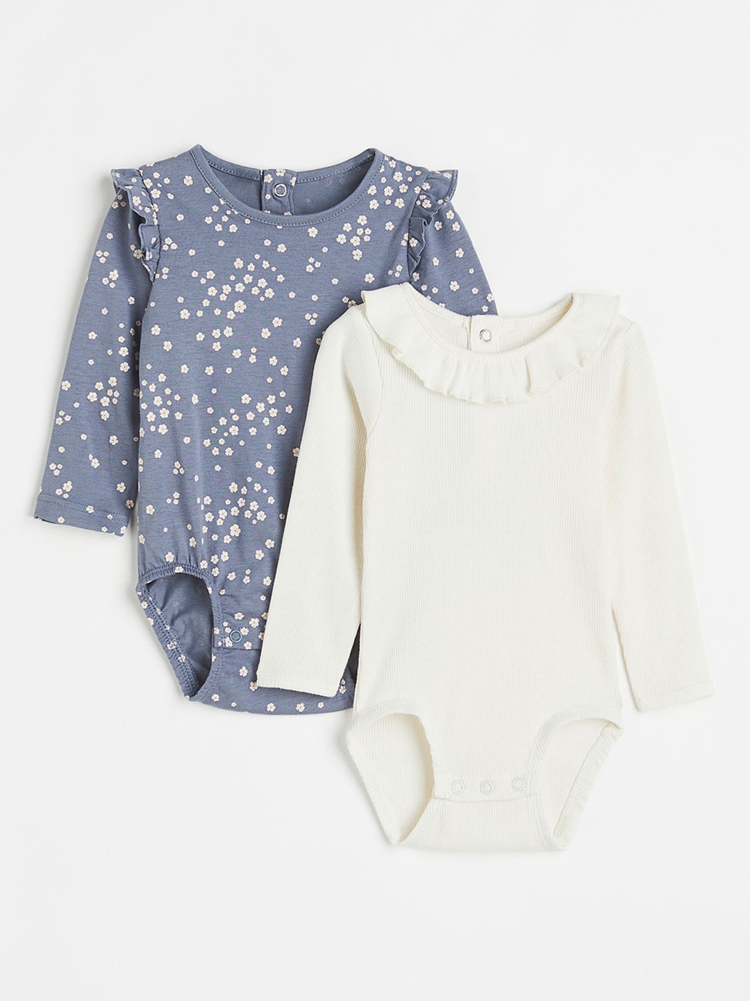 

H&M Girls White & Blue 2-Pack Puff-Sleeved Bodysuits