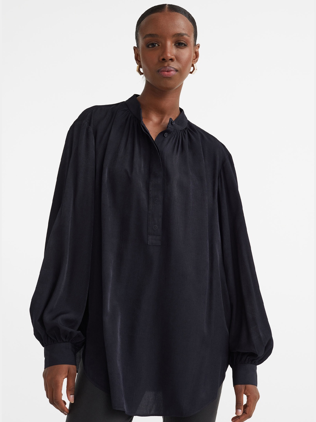 

H&M Women Balloon-Sleeved Blouse, Blue