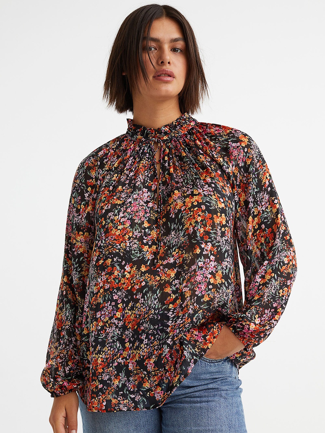 

H&M Women Multicoloured Tie-Detail Blouse, Multi