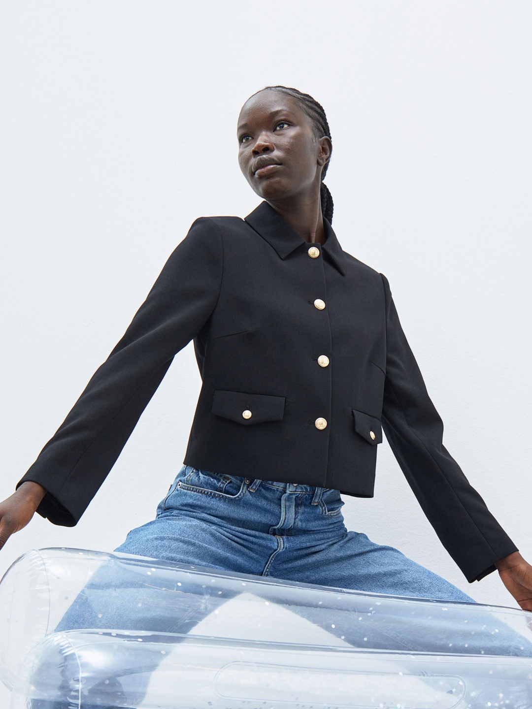 

H&M Women Black Short Jacket