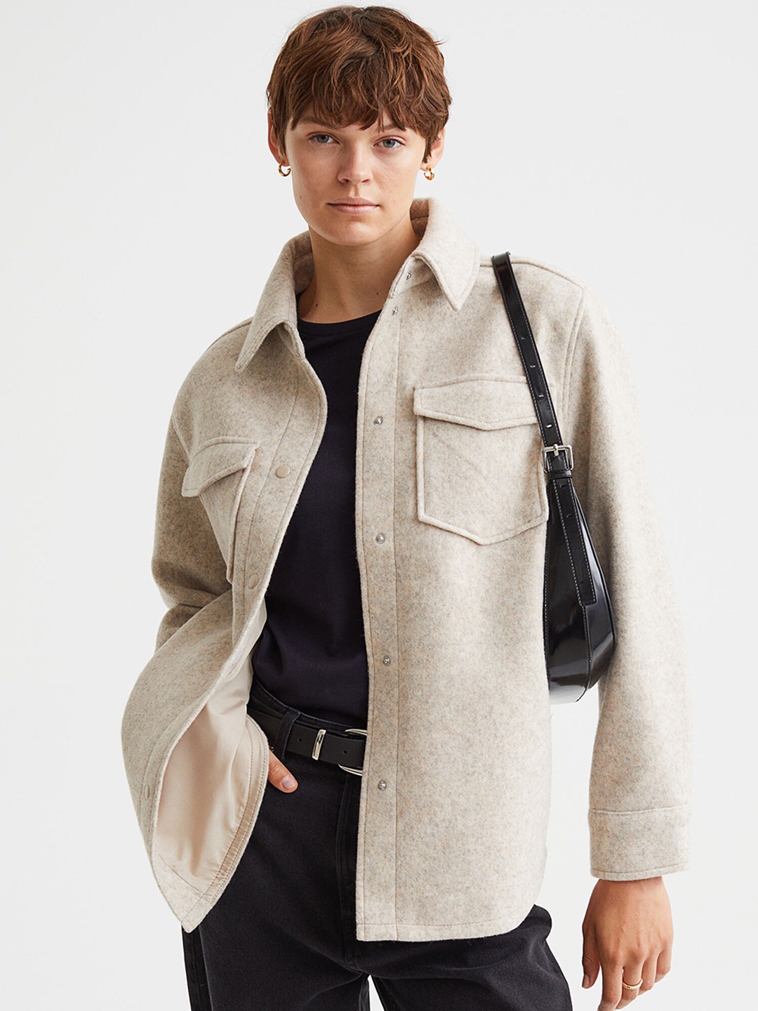 

H&M Women Beige Solid Shacket