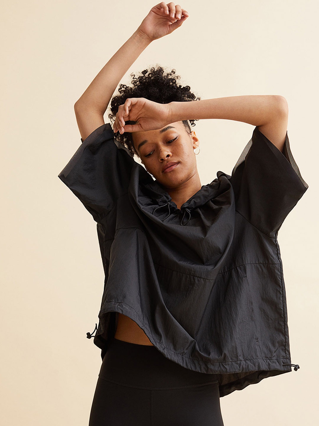 

H&M Women Black Solid Sports Popover Jacket