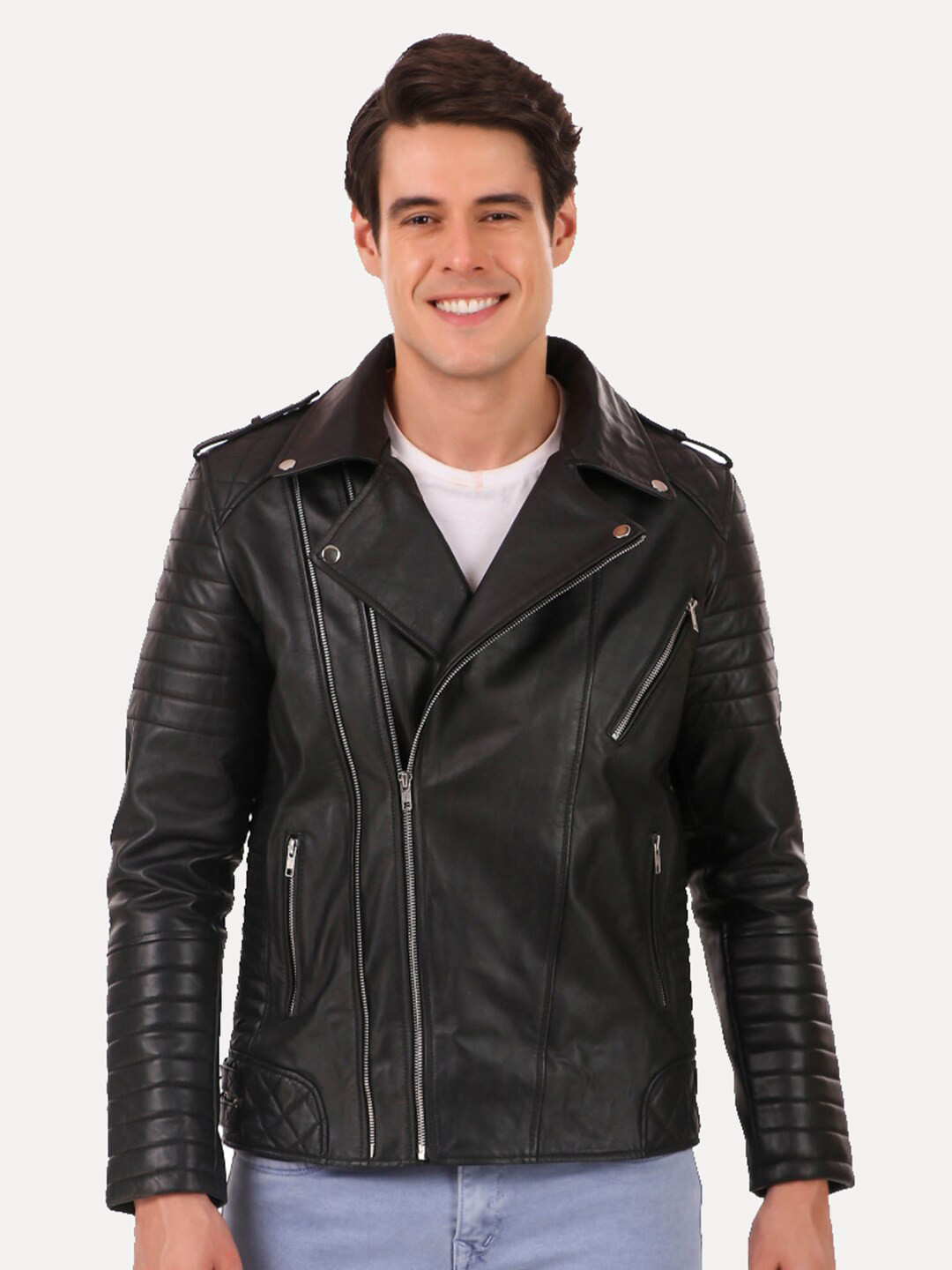 

Leather Retail Men Black Leather Crop Outdoor Biker Jacket
