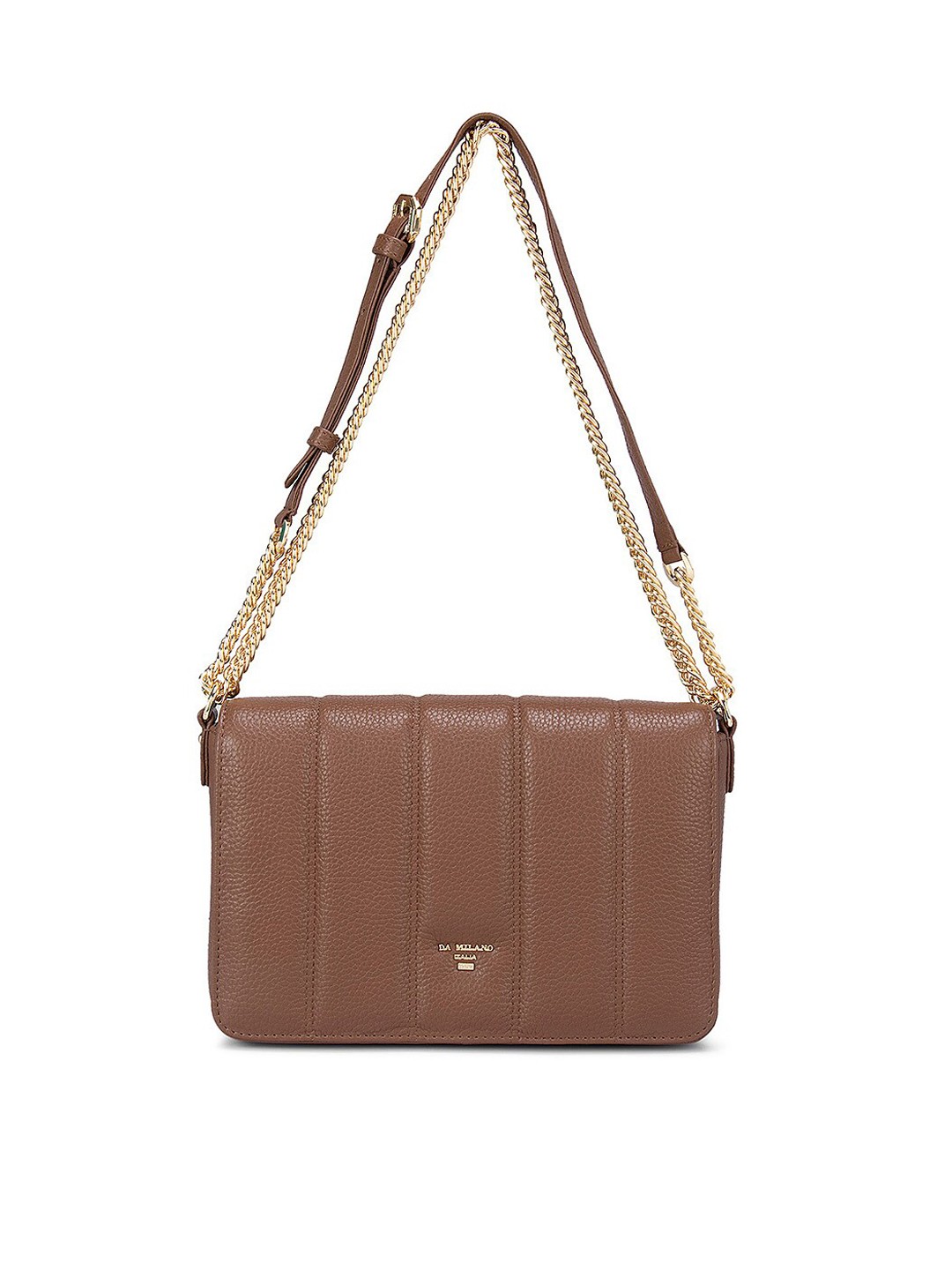 

Da Milano Brown Textured Leather Oversized Structured Sling Bag with Quilted