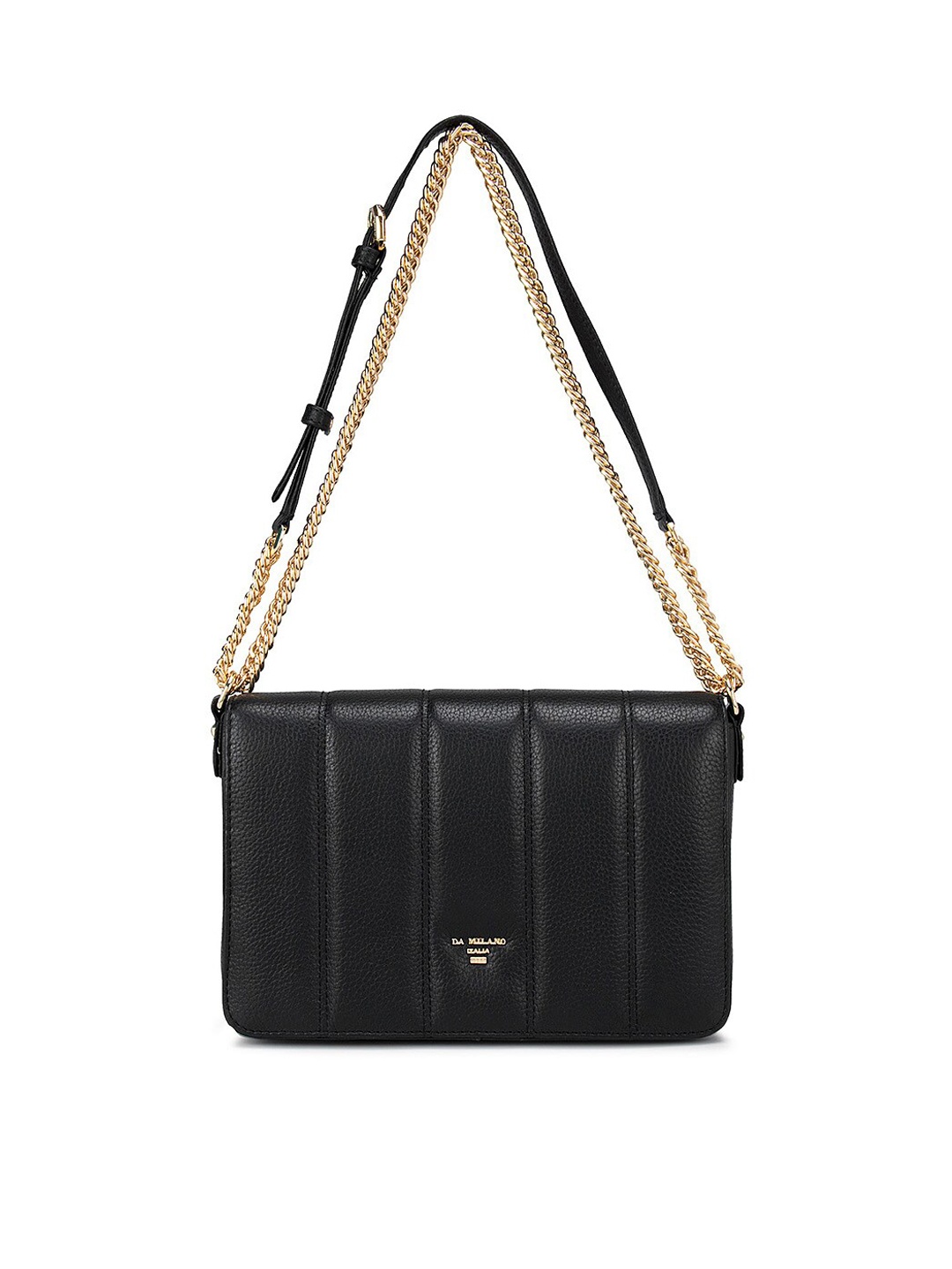 

Da Milano Black Textured Leather Structured Shoulder Bag with Quilted