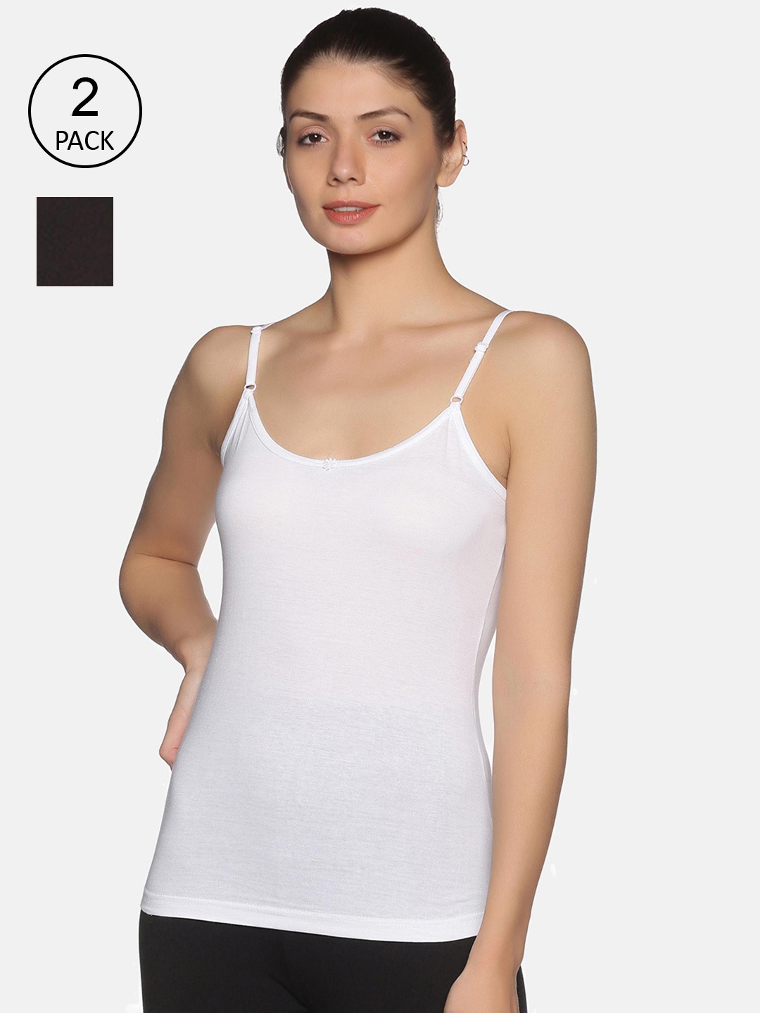 

NOT YET by us Pack of 2 Women White Solid Cotton Camisoles