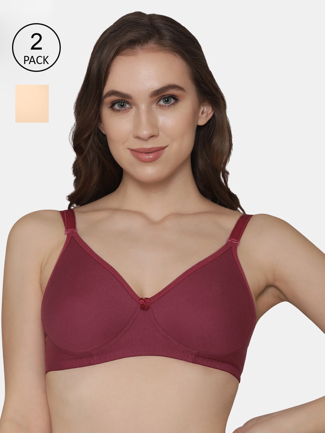 

K LINGERIE Women Assorted Maroon & Peach Full Coverage Non-Padded T-shirt Bra