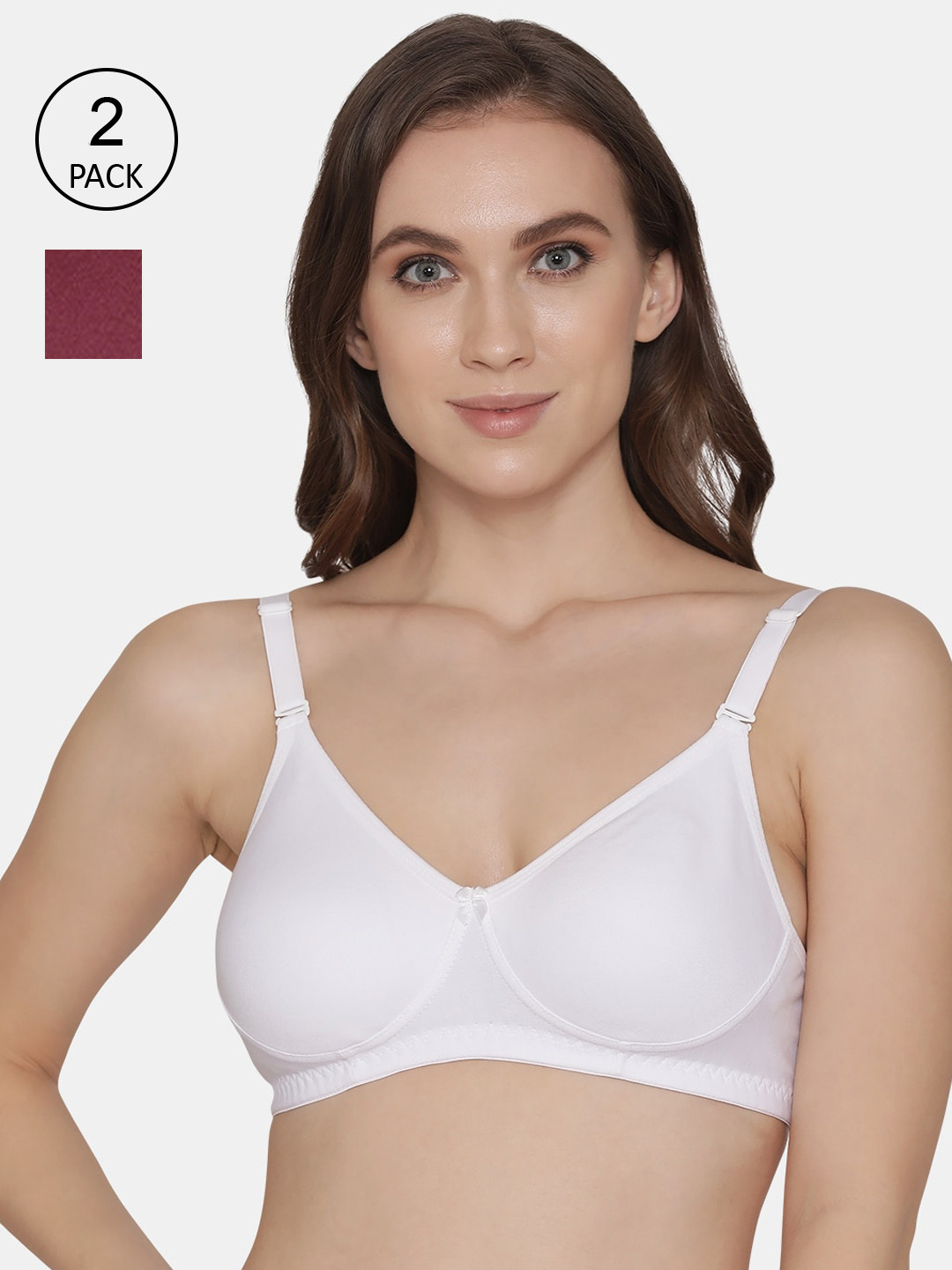 

K LINGERIE Women Pack Of 2 White & Burgundy Bra