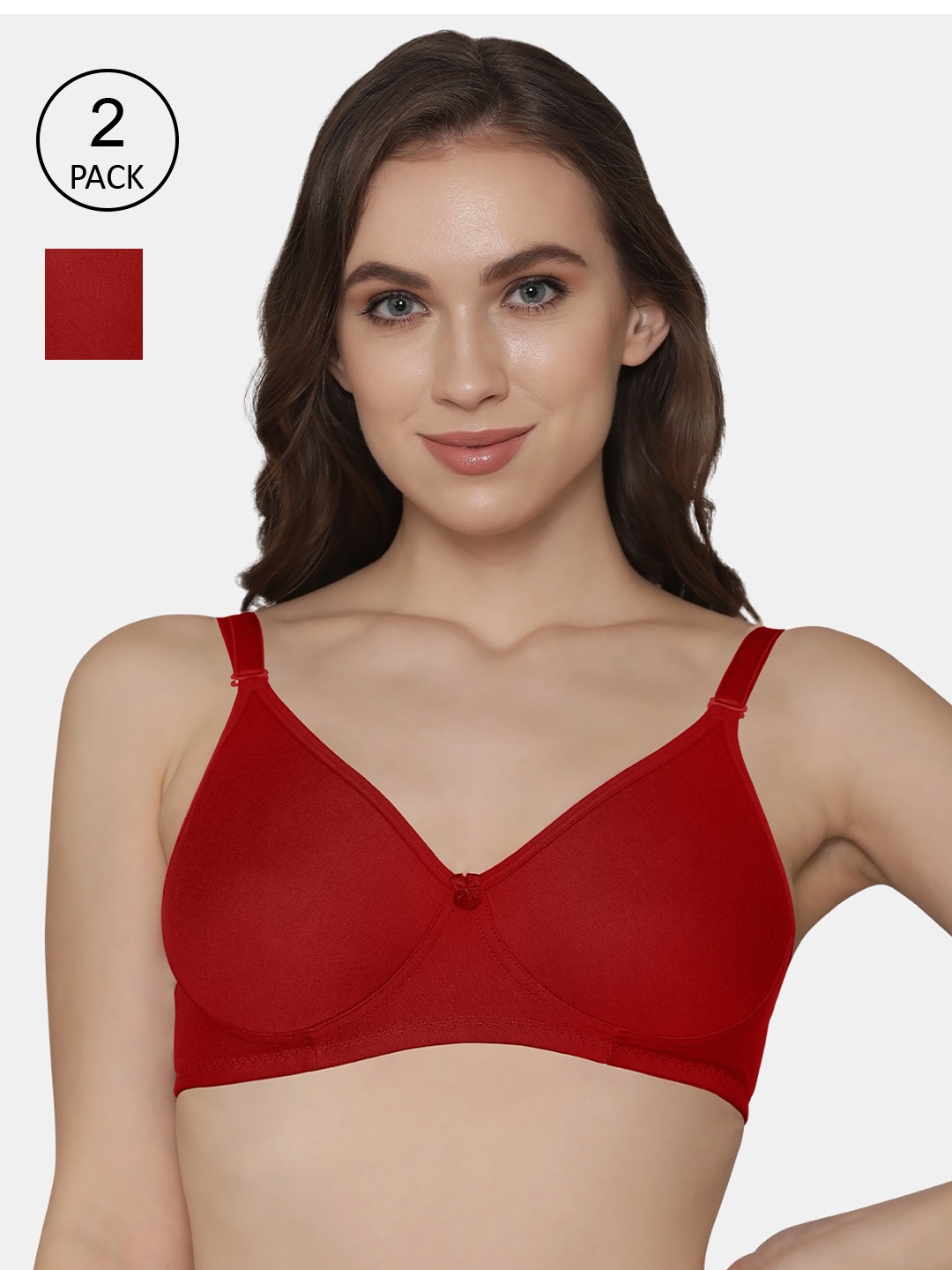 

K LINGERIE Women Pack of 2 Red Full Coverage Non-Padded Non-wired T-shirt Bra