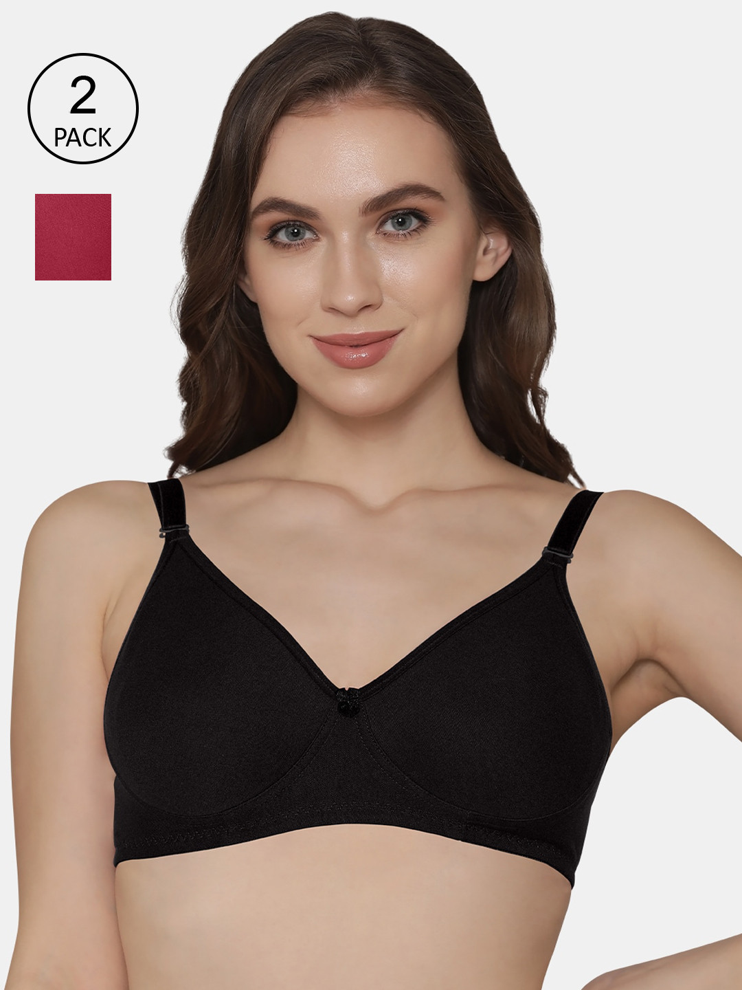 

K LINGERIE Black & Red Pack of 2 Full coverage Non padded Anti-Odor Cotton Bra