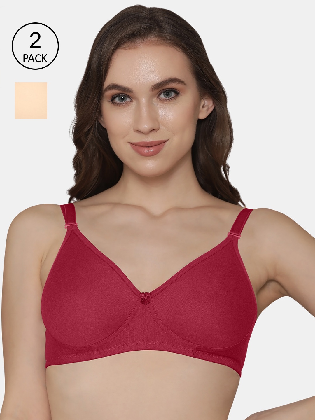 

K LINGERIE Pack of 2 Beige & Maroon T-shirt Bra Non-Padded