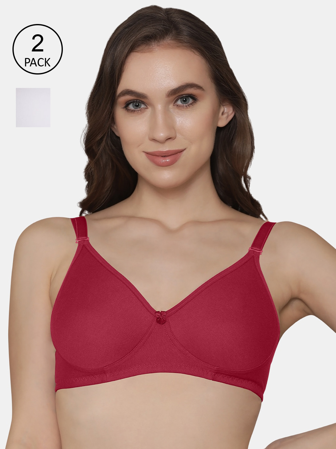 

K LINGERIE Pack Of 2 Red & White Solid T-Shirt Bra - Wireless