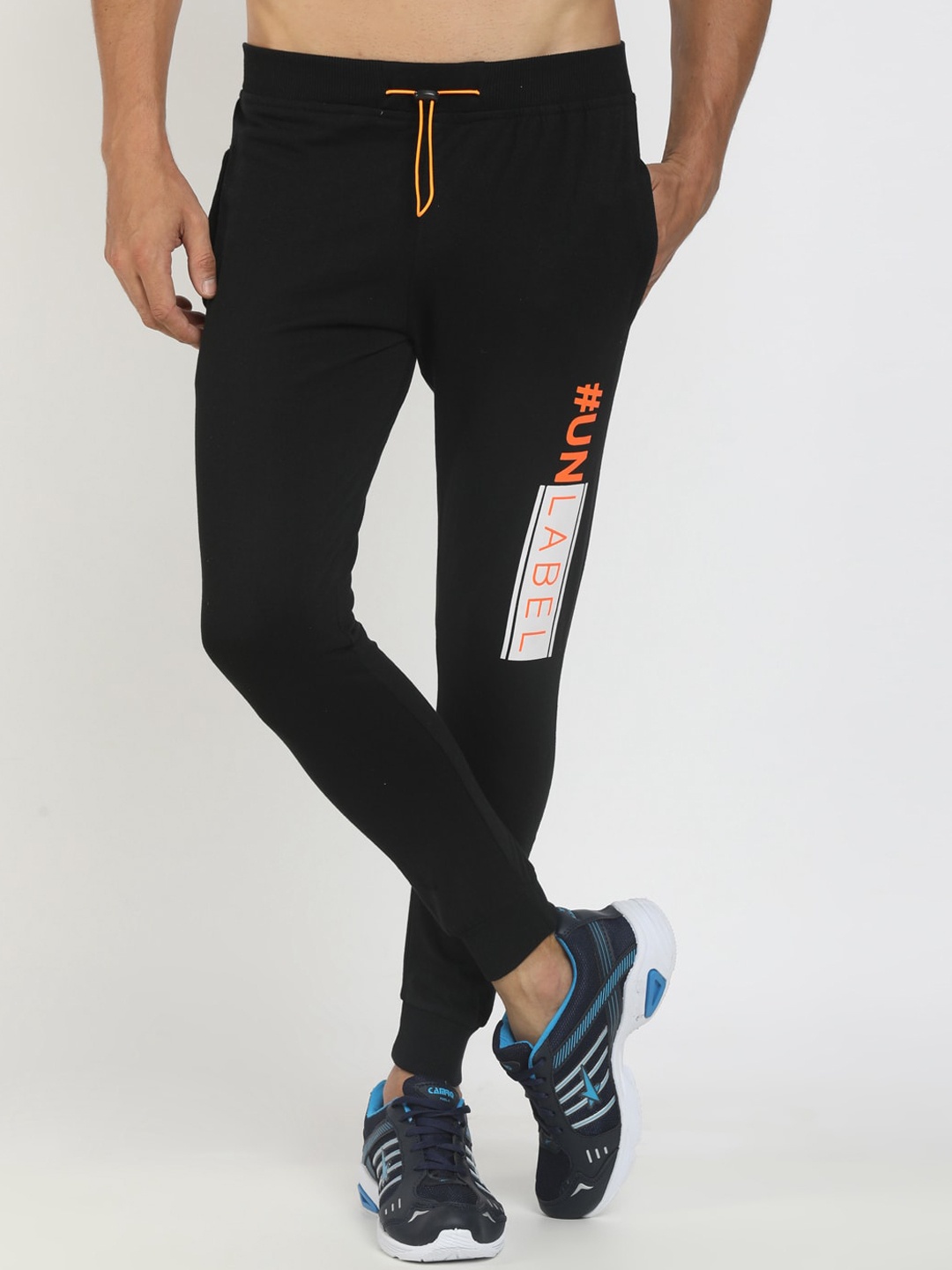 

V-Mart Men Black & Orange Graphic Printed Slim Fit Cotton Joggers