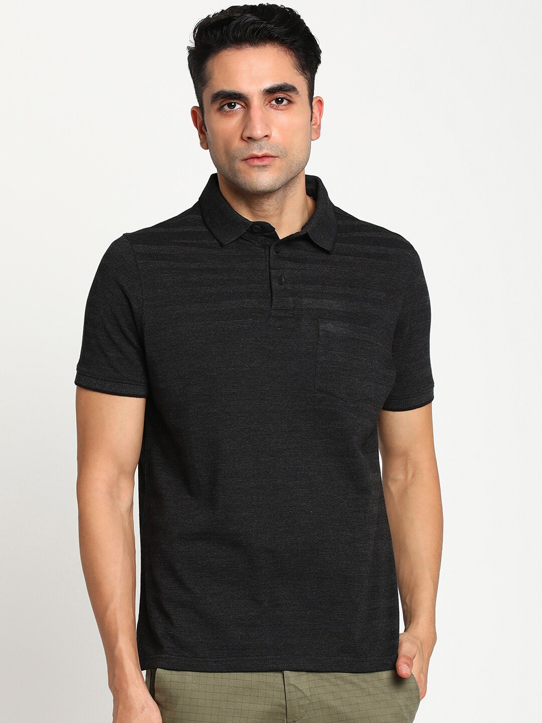 

Turtle Men Charcoal Polo Collar Pure Cotton Slim Fit T-shirt