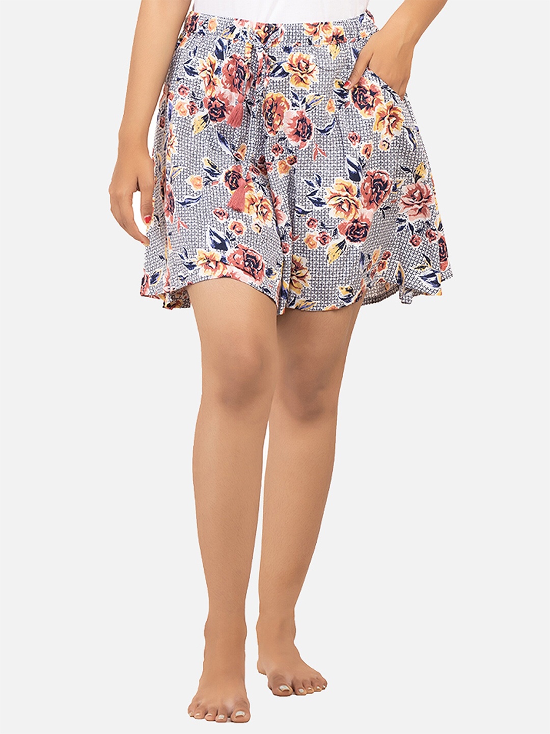 

BStories Women Navy Blue & Yellow Printed Lounge Shorts