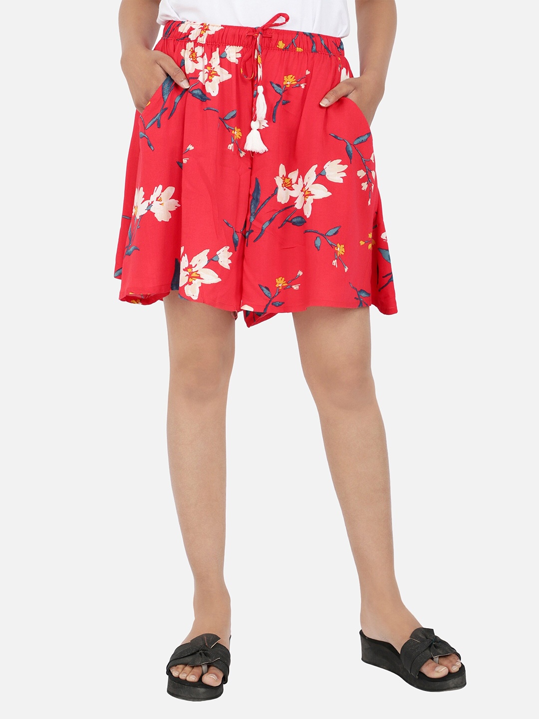 

BStories Women Red & Grey Floral Printed Lounge Shorts