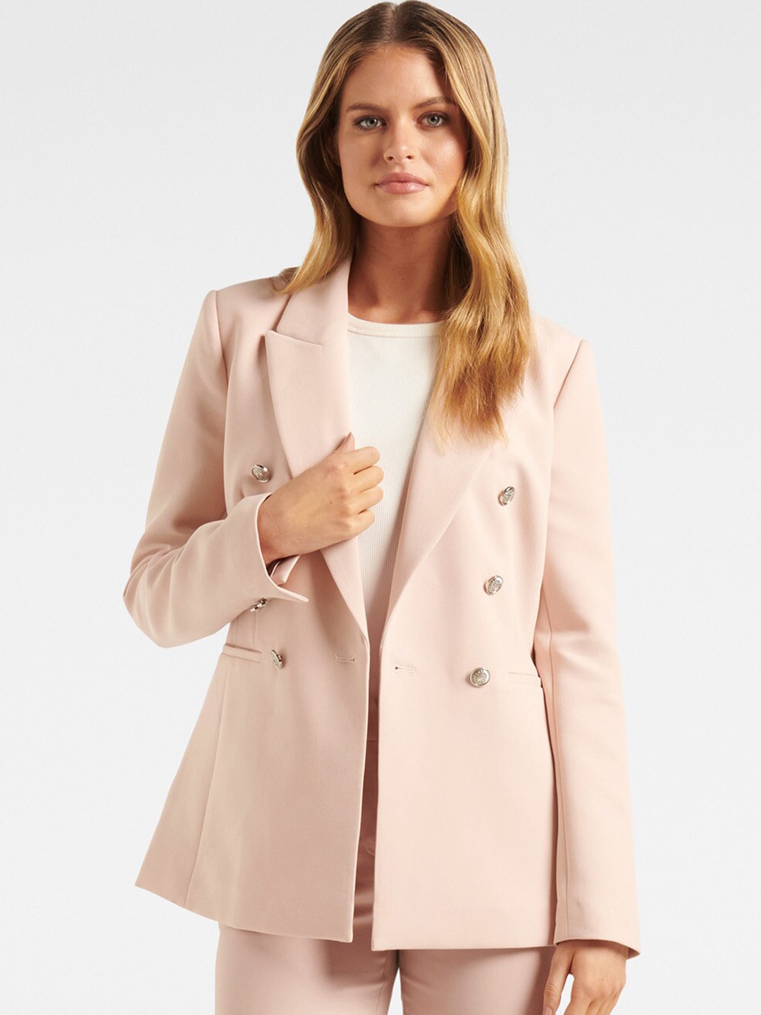 

Forever New Women Pink Solid Tailored Fit Single Breasted Blazers