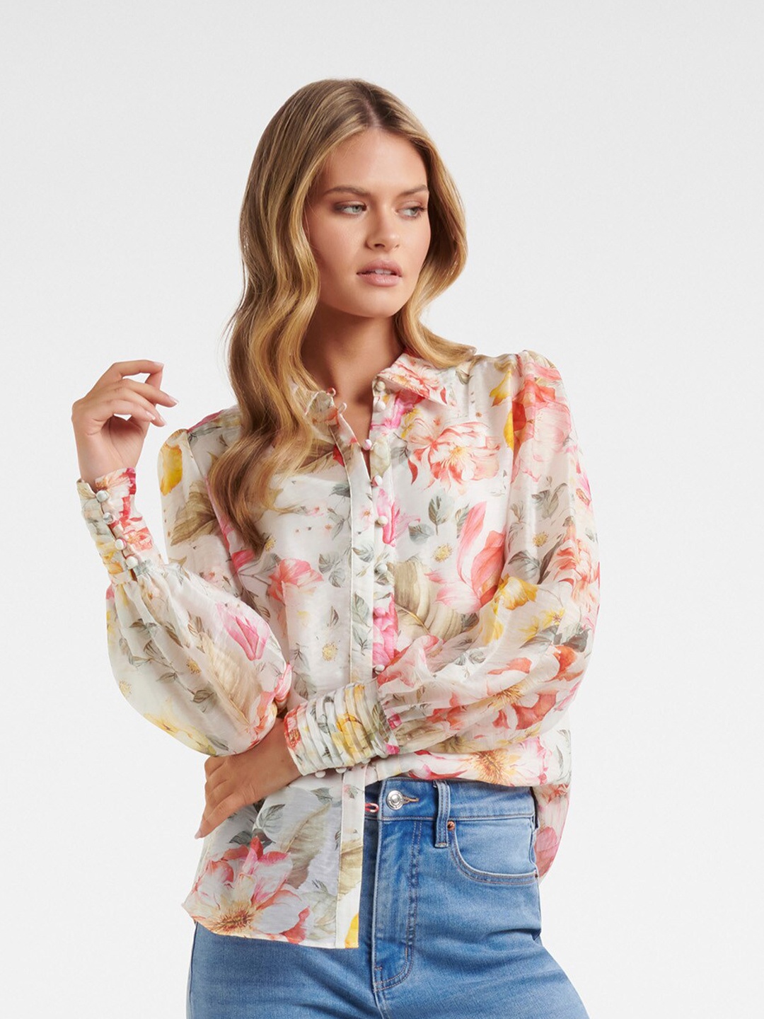 

Forever New Women White Floral Printed Casual Shirt